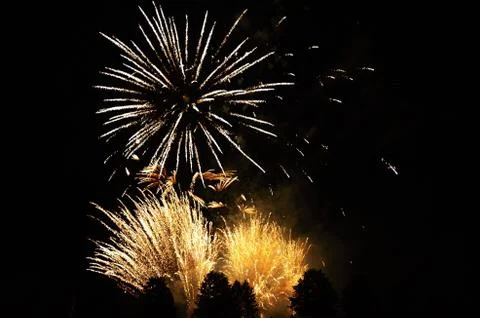 Fire show on the night sky Stock Photos