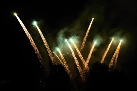 Fire show on the night sky Stock Photos