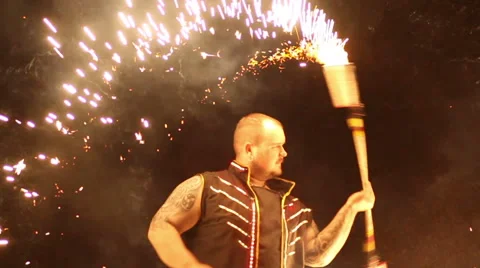 Fire show at night Slow Motion Stock Footage 41100931