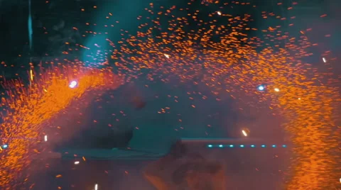 Fire Show Performance and Fireworks at Concert. Slow Motion Video stock 68904861