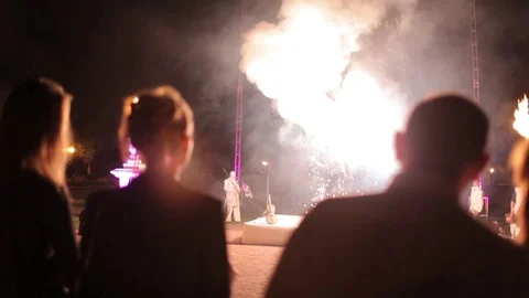 Fire show performance by circus artists Stock Footage 71786253