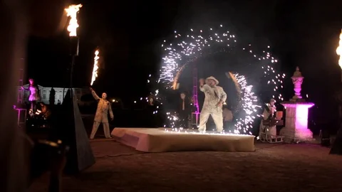 Fire show performance by circus artists Stock Footage 71786266
