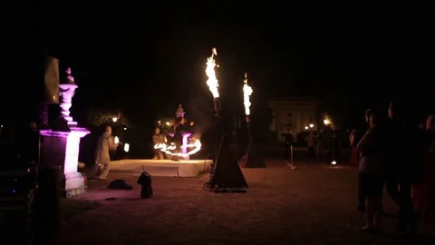 Fire show performance by circus artists Stock Footage 71786470