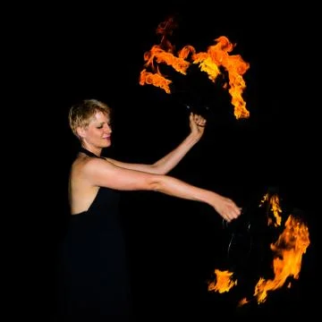 Fire show performance in the dark Stock Photos