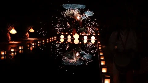 Fire show performance at a event at night Stock Footage 97658192