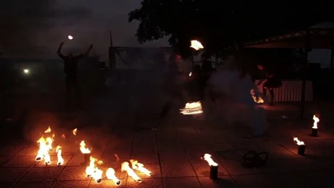 Fire show performance. Stock Footage 79735008