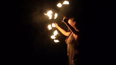 Fire show performed on beach at night during Full Moon party, Thailand Stock Footage 109159796