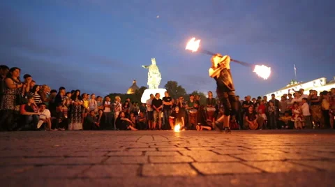 Fire show in the street Stock Footage 67674197