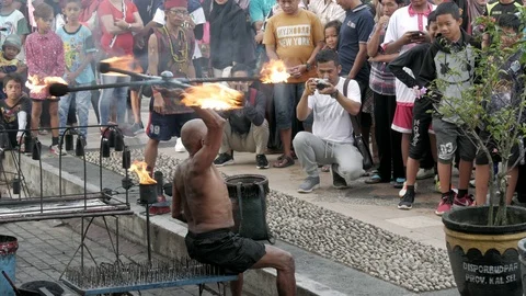Fire show street performance of Dayak Borneo Stock Footage 111146013