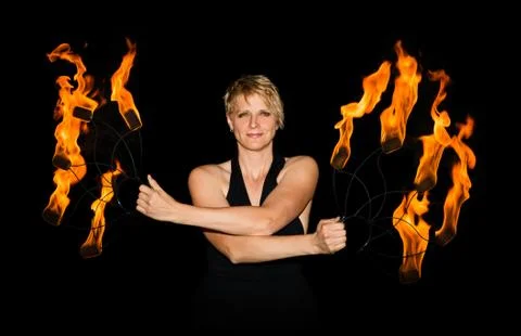 Fire show with torches Stock Photos