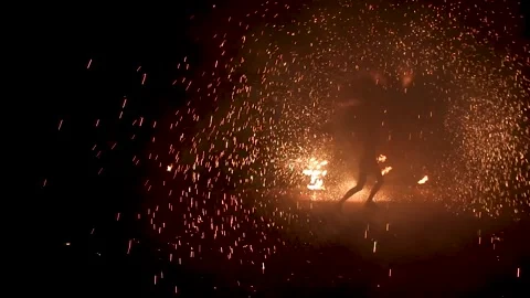Fire show at the wedding. Pyrotechnic entertainment on holidays Stock Footage 170065998