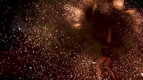 Fire show at the wedding. Pyrotechnic entertainment on holidays Stock Footage 170066129