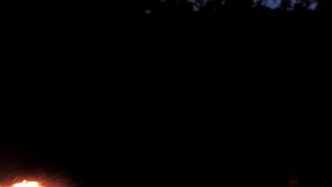Fire show. Young peoples dances with fire in the night Stock Footage