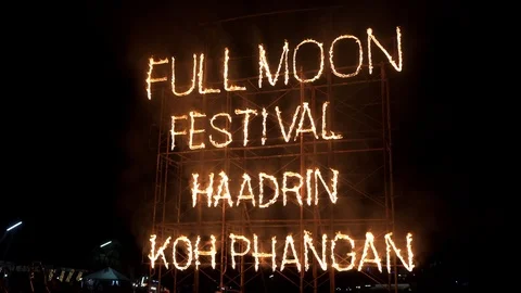 Fire Sign of Koh Phangan Full Moon Party. Thailand. 4K Stock Footage 124572122