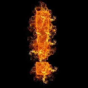 Fire sign query exclamation Fire sign exclamation mark on a black backgrou... Foto stock