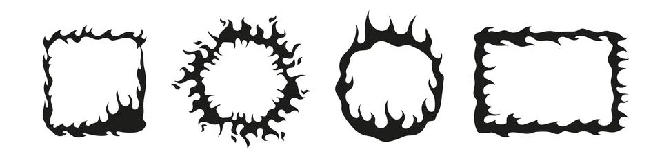 Fire silhouette black vector frame. Flame circle and square Stock Illustration