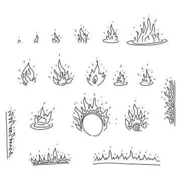 Fire sketch set hand drawn flame Stock Illustration