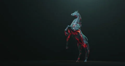 Fire skin stallion galloping seamless cyclic loop on dark background Stock Footage 202106751