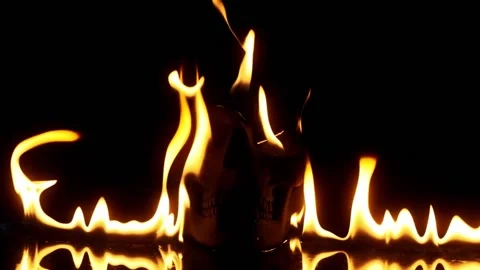 Fire skull burning in hell flames. intro footage Stock Footage 143713388