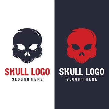 Fire skull head logo template with horns, warrior, dark,strong, tattoo,vint.. Stock Illustration