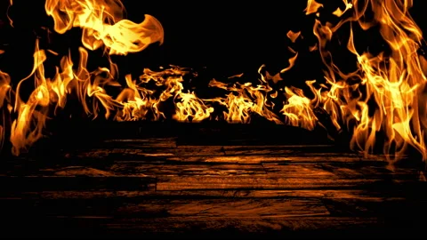 Fire in slow motion isolated over the wood. Stock Footage 93687415