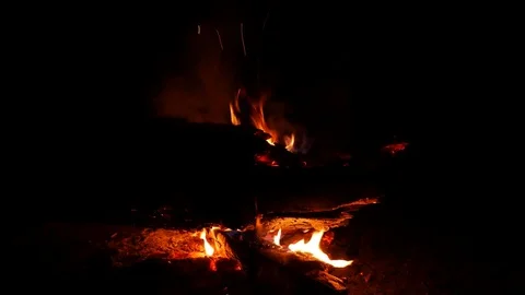 The fire. small bonfire on a black background Stock Footage 78627796