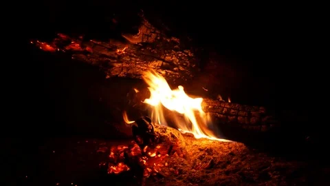 The fire. small bonfire on a black background Stock Footage 78627838