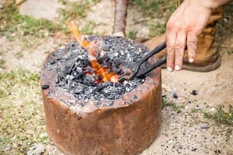 Fire in a small forge Stock Photos