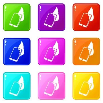 Fire smartphone icons set 9 color collection Stock Illustration