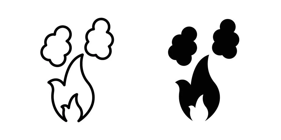 Fire smoke icon silhouette vector set. thin line pack Stock Illustration