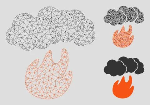 Fire with Smoke Vector Mesh 2D Model and Triangle Mosaic Icon 스톡 일러스트