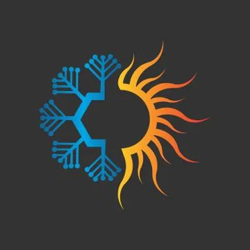 Fire snow heating and cooling logo for hvac business company Stock Illustration