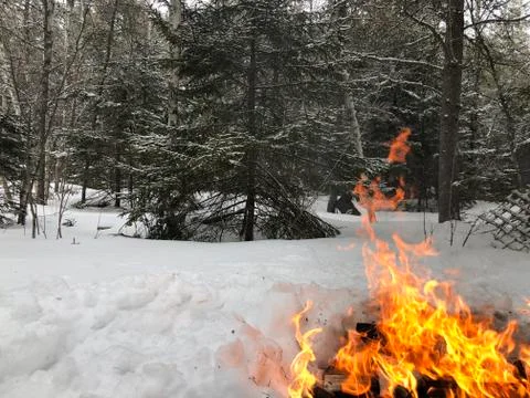 Fire in Snow Stock Photos