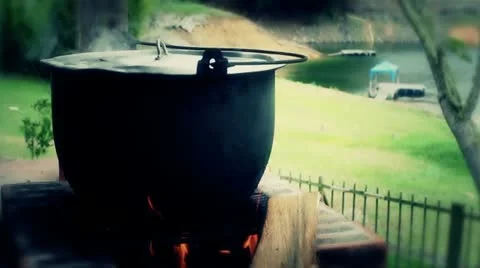 Fire soup pot 02 Stock Footage 20614540