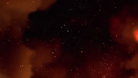 Fire Sparks and Light Orbs Floating Overlay on Dark Background Video stock 332612922