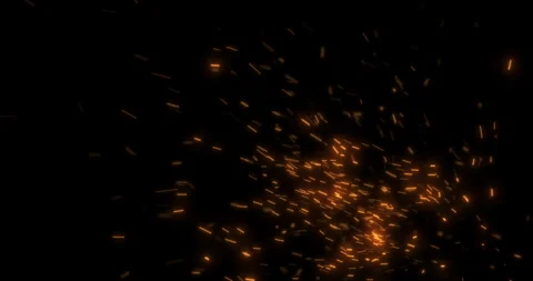 Fire sparks explosion from campfire with ash rise over black background Stock Footage 289613156