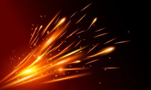 Fire sparks motion effect. bright gold light dark background.	 Stock Illustration