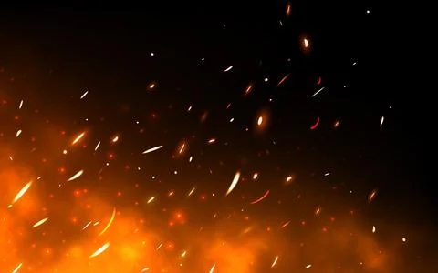 Fire sparks. Realistic flame background. Bright flying particles. Heat with Stock Illustration