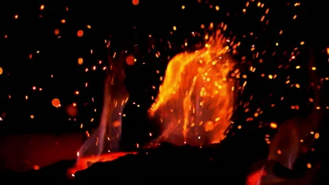 Fire Sparks Slow Motion on Black Background. Stock Footage 130298921