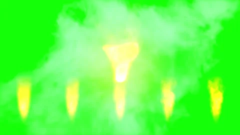 Fire sparks with smoke on green screen. Burning embers and glowing particles Видео 340714662