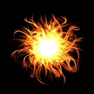 Fire sphere on black background. Digital illustration. 库存插图