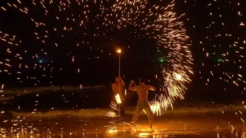 Fire Spinning Performance At Chao Lao Beach Stock Footage 337751339