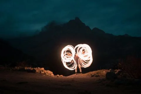 Fire spinning Stock Photos