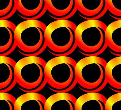 Fire spirals in orange and red colors, seamless patterns on black background Stock Illustration
