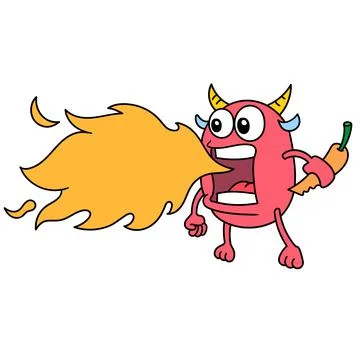 Fire spitting evil devil emoji sticker, doodle kawaii. doodle icon image Stock Illustration