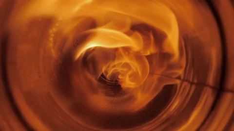 Fire spreads inside a metal pipe Stock Footage