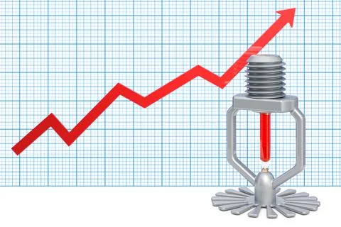 Fire Sprinkler with growing chart. 3D rendering Stock Illustration