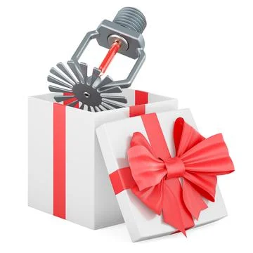 Fire Sprinkler inside gift box, present concept. 3D rendering Stock Illustration