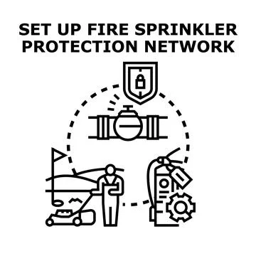 Fire sprinkler protection network setup concept illustration Stockillustratie