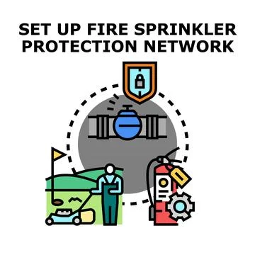 Fire sprinkler protection network setup concept illustration 库存插图